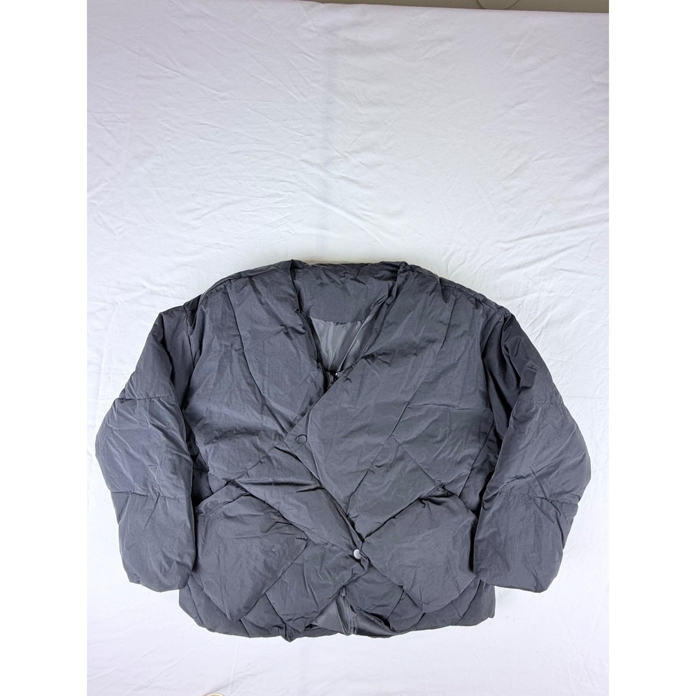 Puffer Jacket Women M Black Quilted Wrap Front Snap Zip Coat